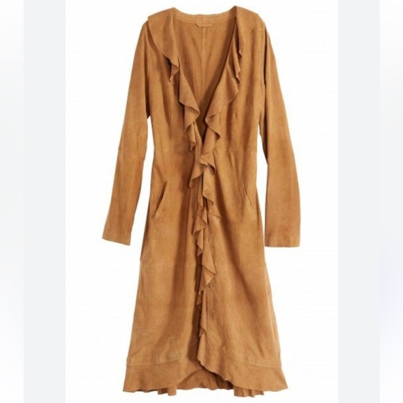 Calypso St Barth Suede Ruffle Trench Jacket - Picture 4 of 12